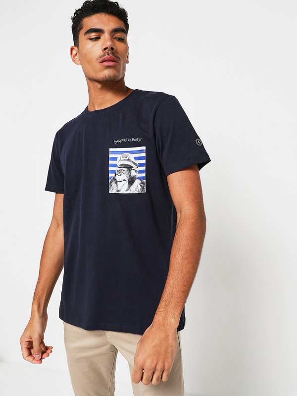 LE TEMPS DES CERISES Tee-shirt En Coton Avec Poche Poitrine Imprim Marnire Bleu marine Photo principale
