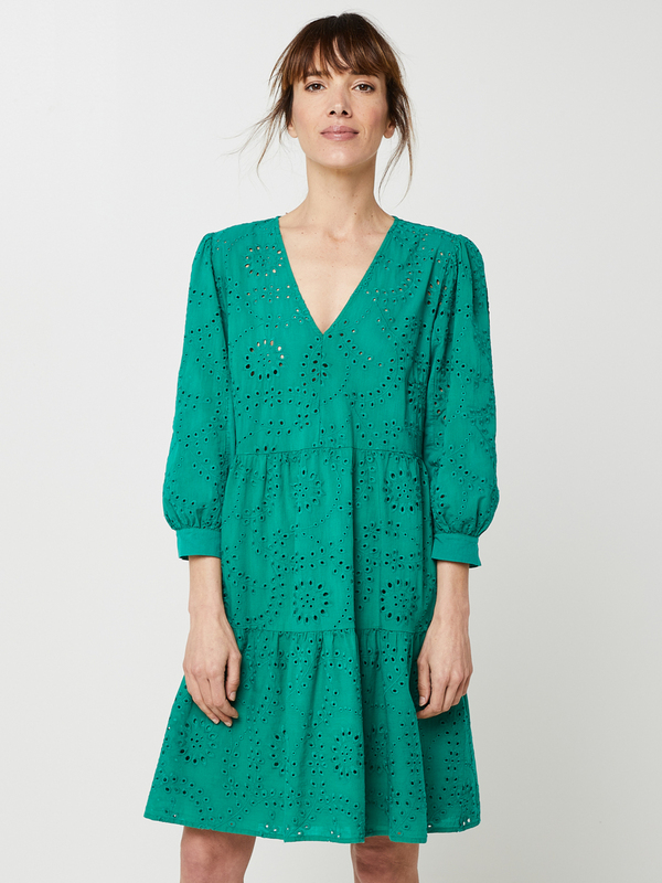 LA FEE MARABOUTEE Robe Unie Avec Broderie Anglaise Vert