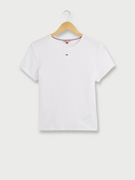 TOMMY JEANS Tee-shirt Cintr, Col Rond  Fines Mailles  Ctes Plates Extensible Blanc