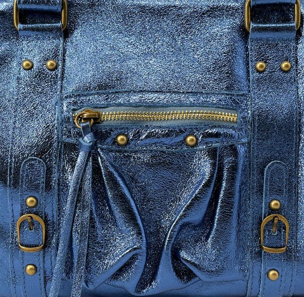 OH MY BAG Sac  Main En Cuir Italien Bross Sandstorm (petit Modle) Bleu jeans iris Photo principale