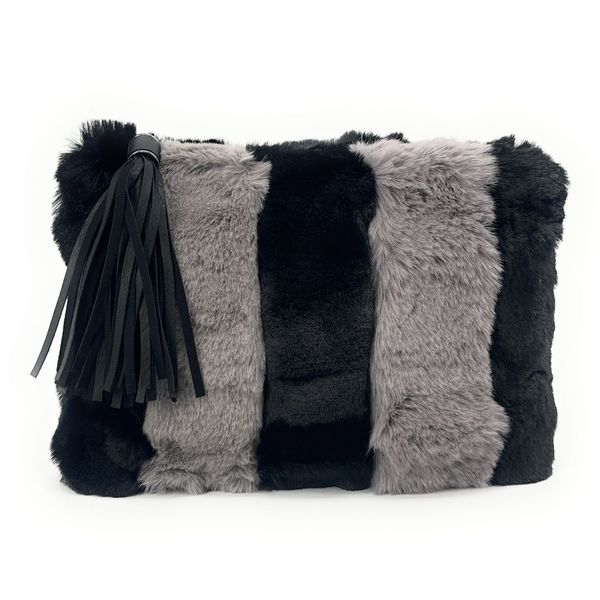 OH MY BAG Sac Pochette En Imitation Fourrure Vegan Furby Gris et noir 1024831