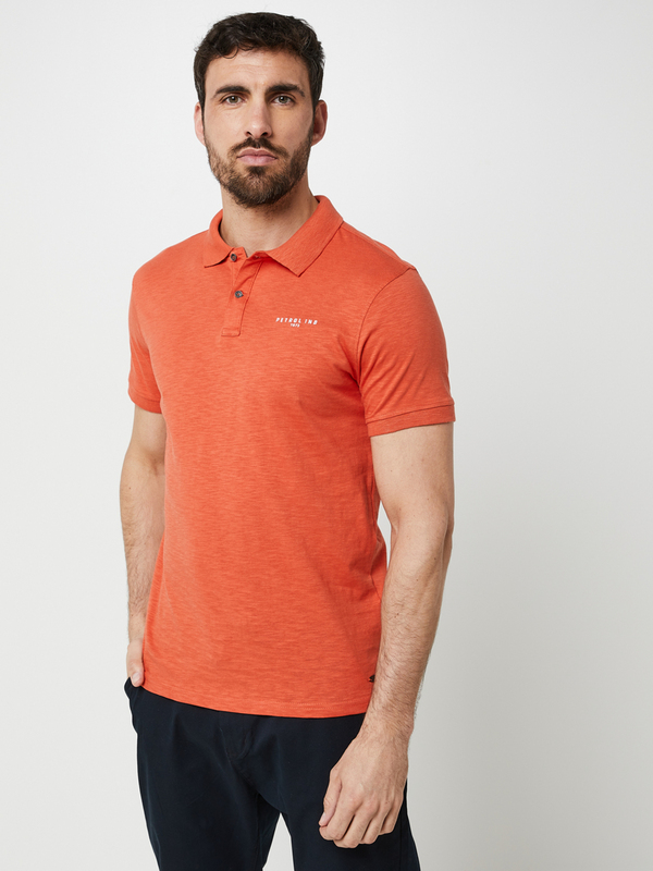 PETROL INDUSTRIES Polo En Jersey Flammé En 100% Coton, Logo Signature Brodé Orange