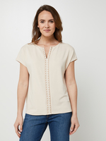STREET ONE Tee-shirt Uni Manches Courtes, Encolure V Brode Beige