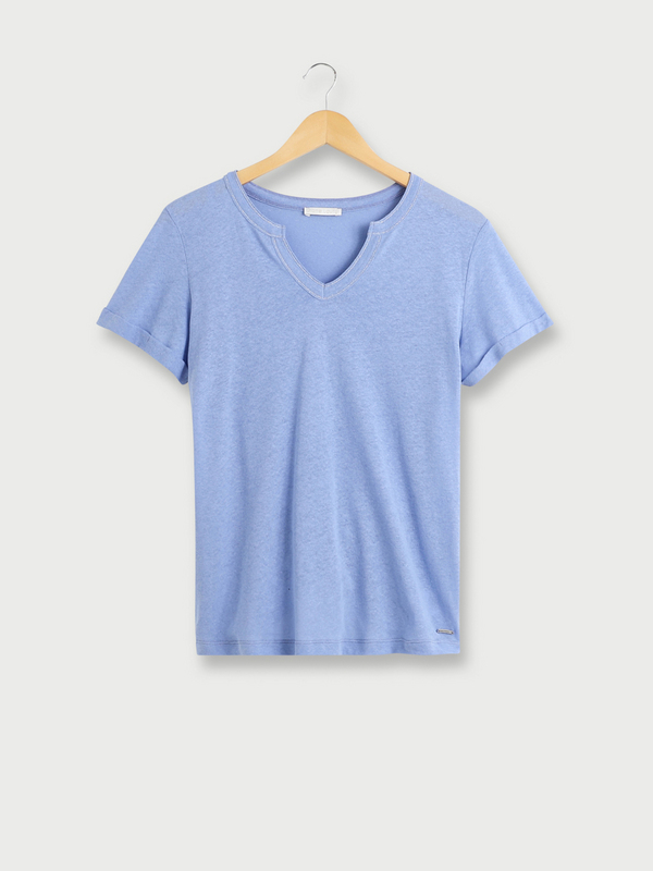 DIANE LAURY Tee-shirt Uni En Lin Et Coton Bleu 1025153