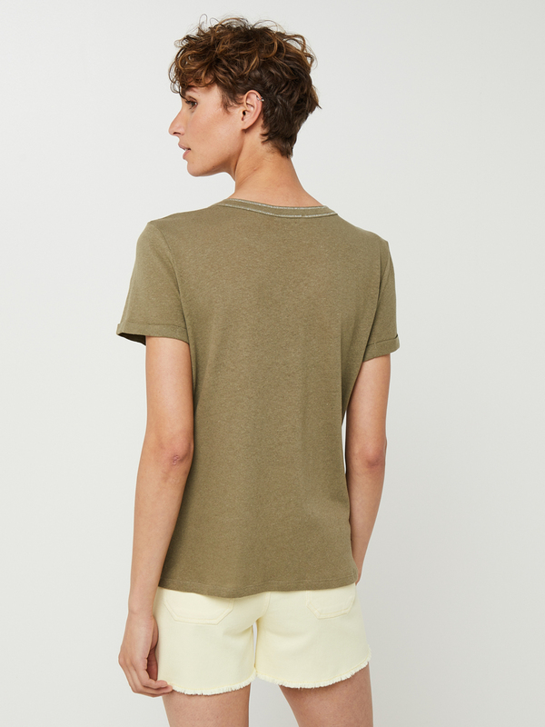 DIANE LAURY Tee-shirt Uni En Lin Et Coton Vert olive Photo principale