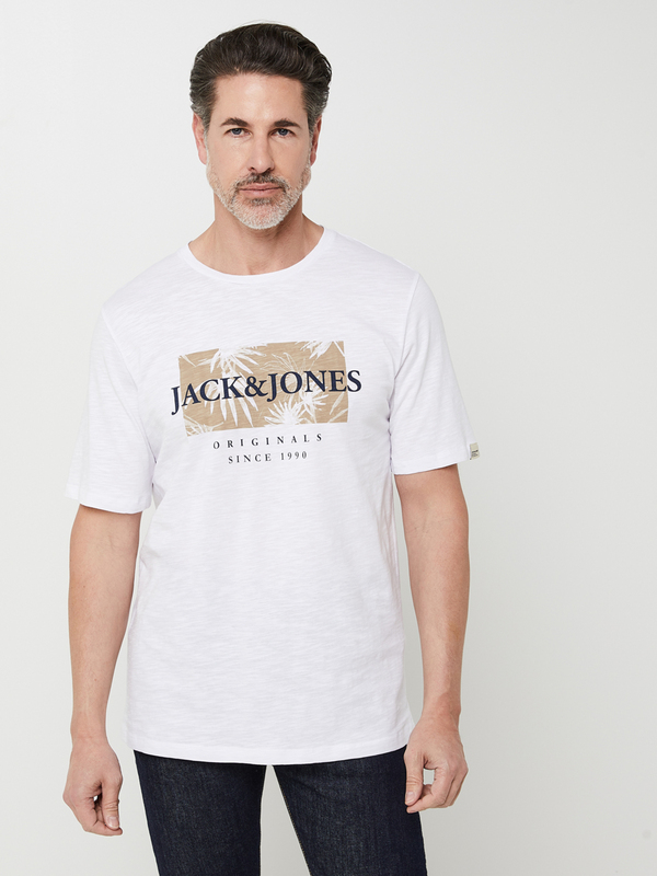 JACK AND JONES Tee-shirt Col Rond En Jersey Flamm, Logo Signature  Imprim Feuillage Blanc Photo principale