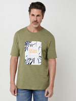JACK AND JONES Tee-shirt Col Rond En Jersey Flamm, Logo Signature  Imprim Feuillage Vert