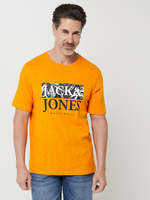 JACK AND JONES Tee-shirt Col Rond En Jersey Flamm, Logo Signature  Imprim Feuillage Orange