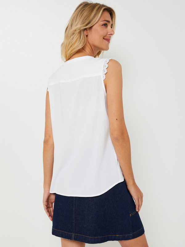 ONLY Blouse Fluide Unie Avec Broderie Anglaise Blanc Photo principale