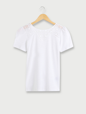 JULIE GUERLANDE Tee-shirt Uni Avec Dentelle En Coton/lin Blanc