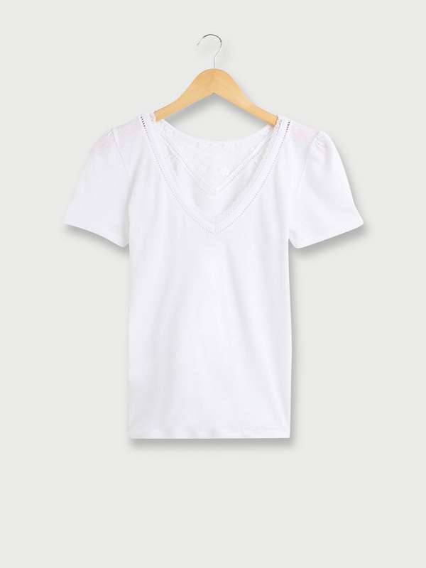 JULIE GUERLANDE Tee-shirt Uni Avec Dentelle En Coton/lin Blanc Photo principale