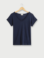 JULIE GUERLANDE Tee-shirt En Lin Mlang, Encolure V Finition Jour chelle Bleu marine