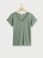 JULIE GUERLANDE Tee-shirt En Lin Mlang, Encolure V Finition Jour chelle Vert kaki