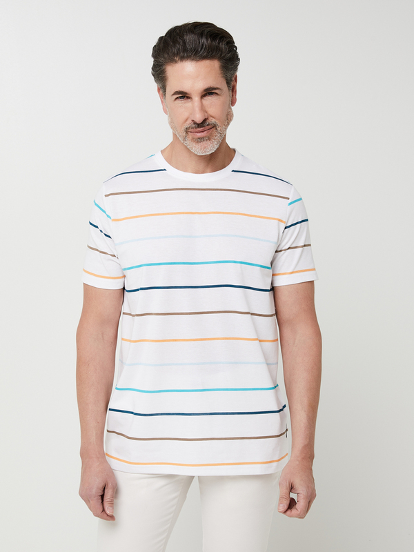 BASEFIELD Tee-shirt Fines Rayures Multicolores Blanc