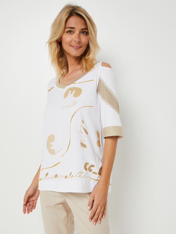 ELISA CAVALETTI Tee-shirt Ample Motifs Coloris Doré Blanc