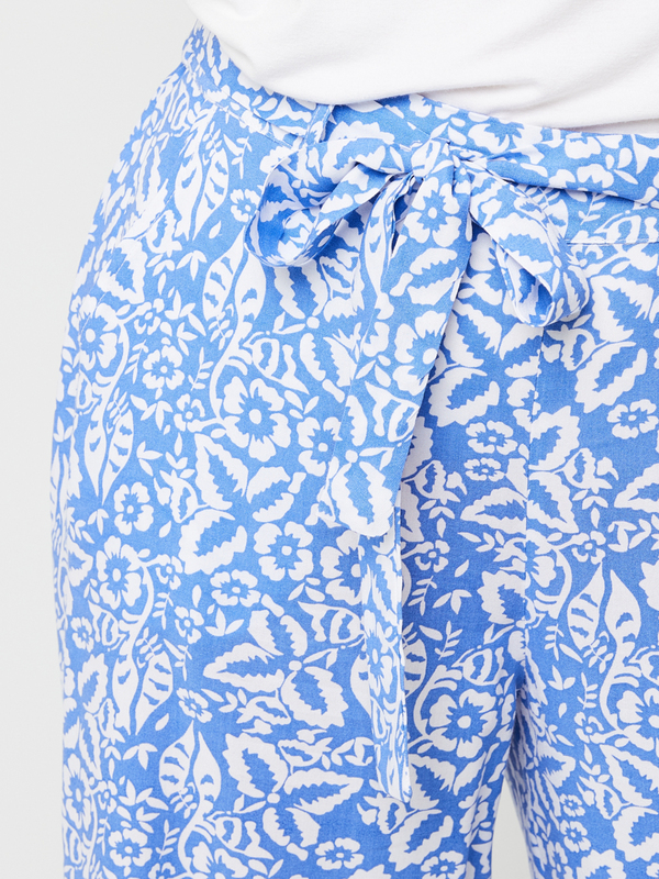 C EST BEAU LA VIE Pantalon Large Fluide  Imprim Floral, Taille lastique Bleu Photo principale