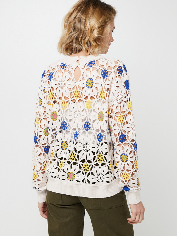 DESIGUAL Pull Ajoure En Crochet  Motifs Floraux De Style Rtro Blanc Photo principale