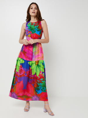 DESIGUAL Robe Longue Imprime Fleurs Stylises Multicolore