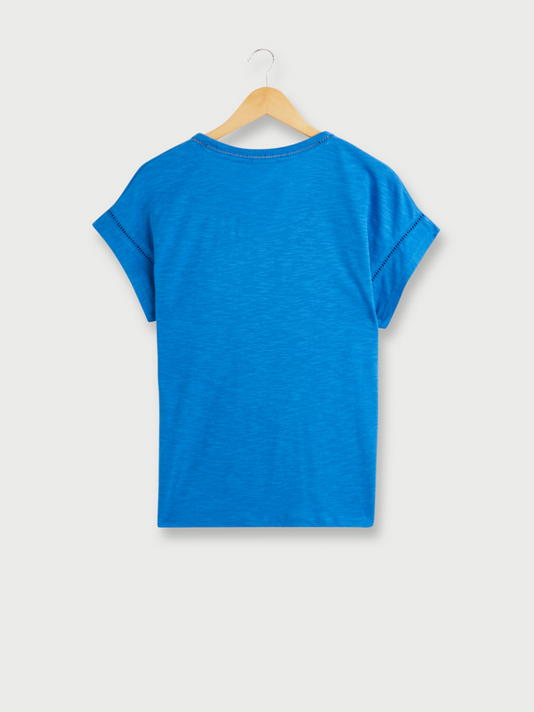 S OLIVER Tee-shirt En Jersey Flamm , Encolure V, Dtails En Jour chelle Bleu Photo principale
