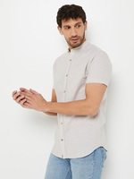 JACK AND JONES Chemise Manches Courtes En Coton Mlang Recycl  Rayures Col Mao Beige