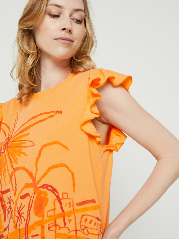 DESIGUAL Tee-shirt Illustrations, Emmanchures Volantes Orange Photo principale