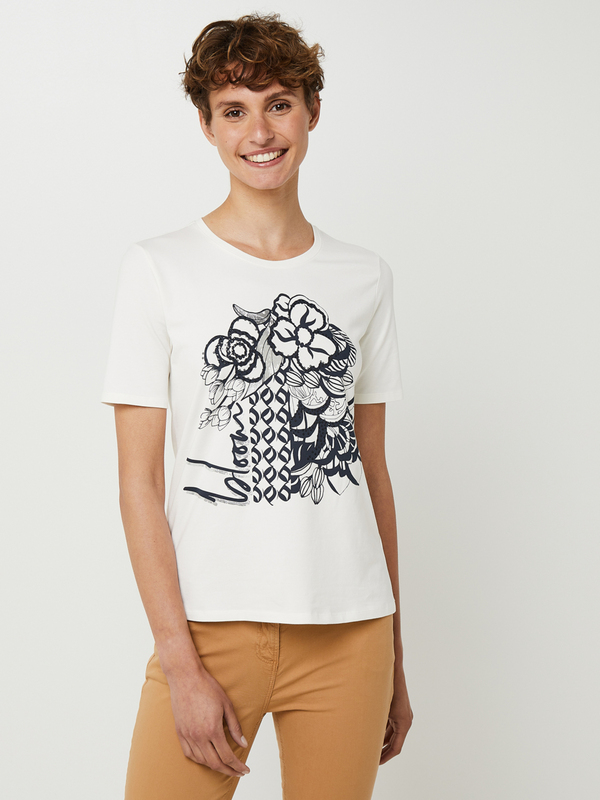 BETTY BARCLAY Tee-shirt Col Rond En Jersey Extensible Avec Print Floral Blanc cassé