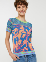 DESIGUAL Tee-shirt Manches Courtes En Maille, Motif Tropical Bleu