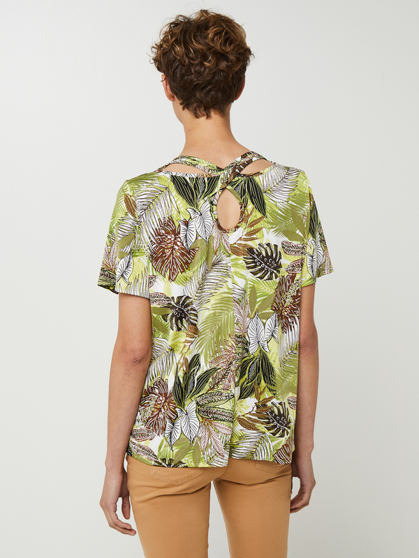 DIANE LAURY Tee-shirt Fluide  Imprim Tropical, Encolure Dos Croise Vert Photo principale