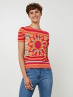 DESIGUAL Tee-shirt Manches Courtes En Maille, Motif Grande Fleur Orange