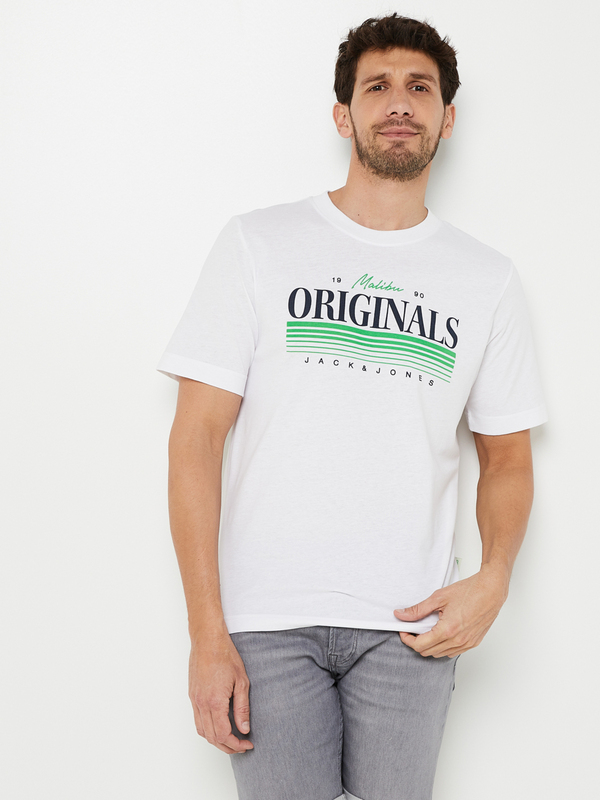 JACK AND JONES Tee-shirt Manches Courtes, Col Rond, Grand Logo Signature Blanc 1027158