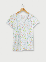 C EST BEAU LA VIE Tee-shirt Col V En Coton Bio  Imprim Summer Blanc