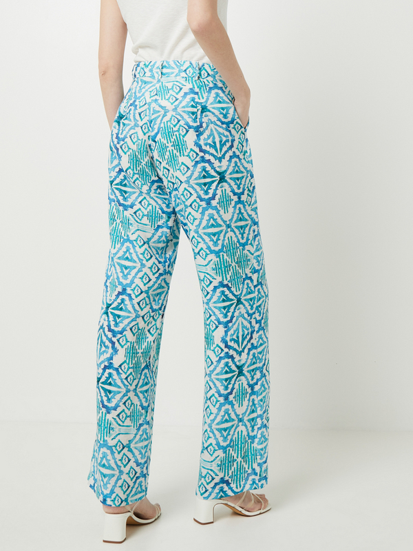 LA FEE MARABOUTEE Pantalon Large En 100% Lin  Imprim Effet Aquarelle Bleu Photo principale