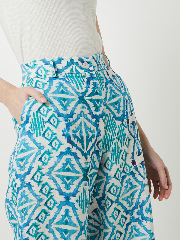 LA FEE MARABOUTEE Pantalon Large En 100% Lin  Imprim Effet Aquarelle Bleu Photo principale