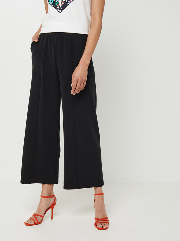 DESIGUAL Pantalon Large Raccourci En Maille Ultra Douce, Taille Élastiquée Noir