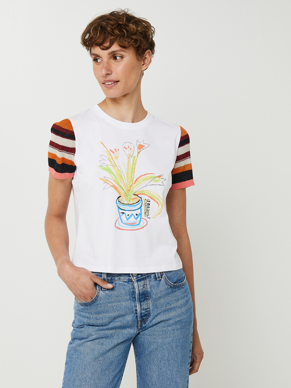 DESIGUAL Tee-shirt Bi Matière Avec Illustration Du Designer Javier Mariscal Blanc
