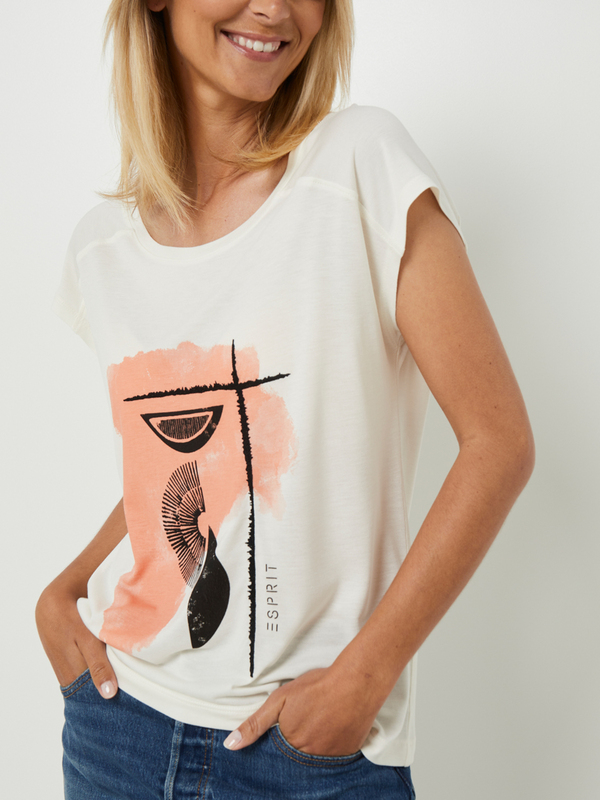 ESPRIT Tee-shirt Manches Courtes Fluide, Print Plac Ecru Photo principale