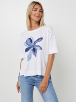 ESPRIT Tee-shirt Ample En Coton Mlang, Fleur Imprime Et Brode Sur Le Devant Blanc