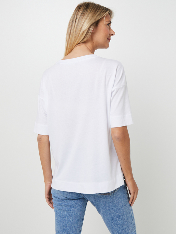 ESPRIT Tee-shirt Ample En Coton Mlang, Fleur Imprime Et Brode Sur Le Devant Blanc Photo principale