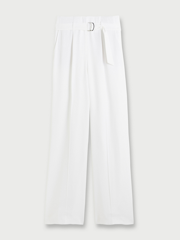 COMMA Pantalon Large Uni, Taille Haute Ceinture Blanc Photo principale