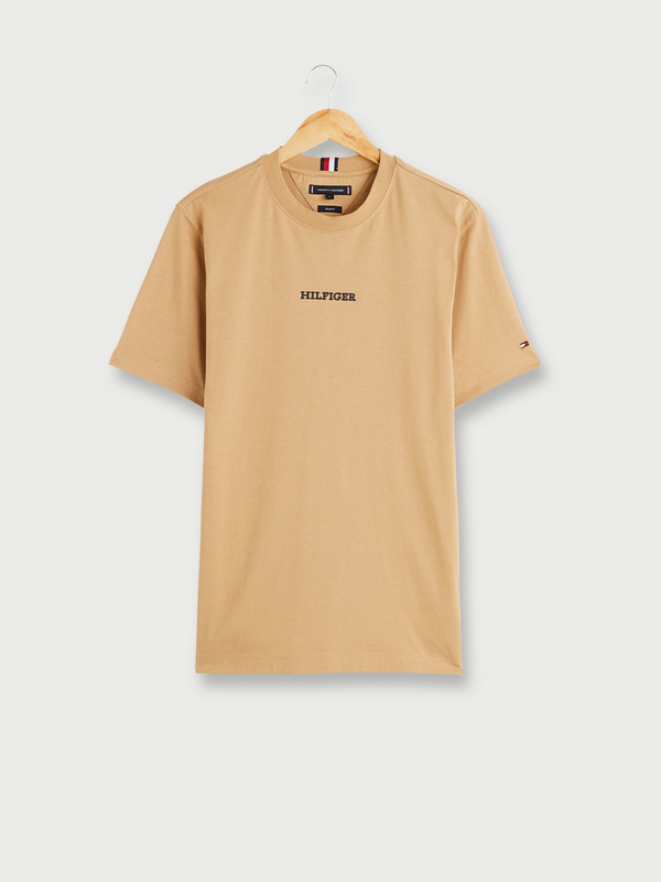 TOMMY HILFIGER Tee-shirt En Jersey Uni 100% Coton Avec Signature Placé, Col Rond Camel