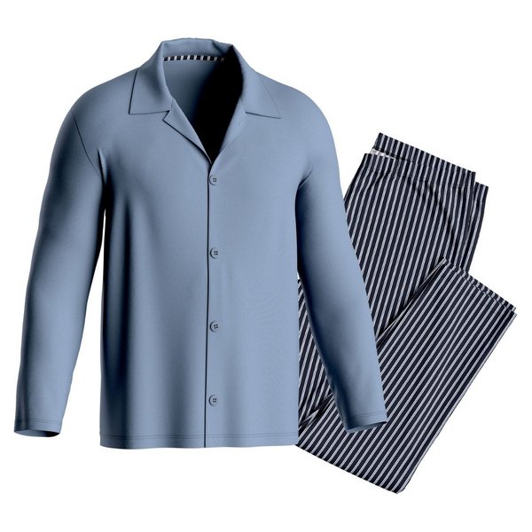 IMPETUS Pyjama Long 100% Coton Bio  Rayures Bleu Photo principale