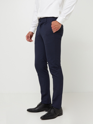 ODB Pantalon De Costume Composable En Faux Uni Enrichi En Laine, Coupe Slim Bleu
