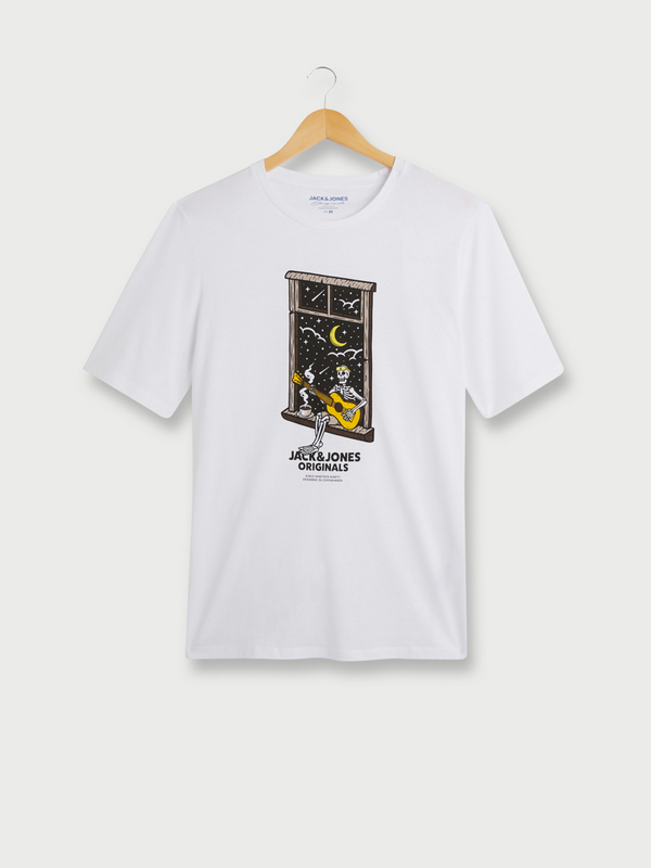 JACK AND JONES Tee-shirt Manches Courtes, Motif Tte De Mort + Signature Blanc 1035943