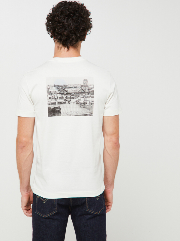 ESPRIT Tee-shirt Col Rond En 100% Coton, Print Photo New York Flock Beige Photo principale