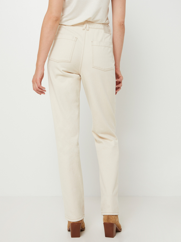 VILA Pantalon Denim Taille Haute, Longueur Cts Effiloche, Coupe Droite Ecru Photo principale