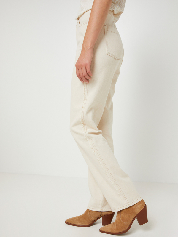 VILA Pantalon Denim Taille Haute, Longueur Cts Effiloche, Coupe Droite Ecru Photo principale