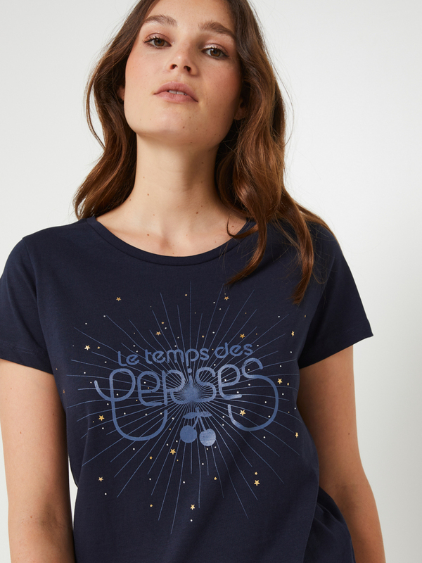 LE TEMPS DES CERISES Tee-shirt Logo Strass Et Dtails Mtalliss Bleu marine Photo principale