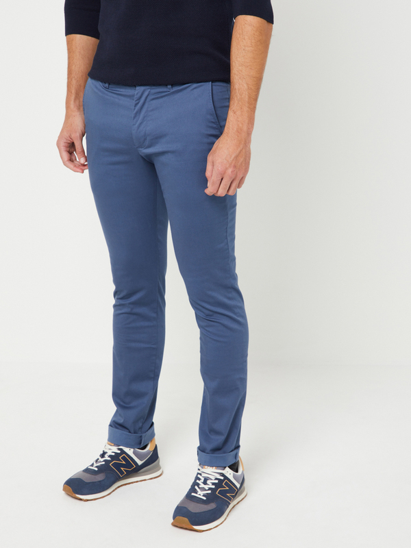 TOMMY HILFIGER Pantalon Chino En Coton Stretch Uni Coupe Slim Bleu