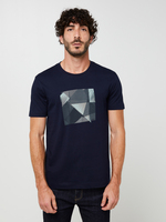 ESPRIT Tee-shirt Col Rond En 100% Coton, Print Plac, Coupe Regular Bleu marine