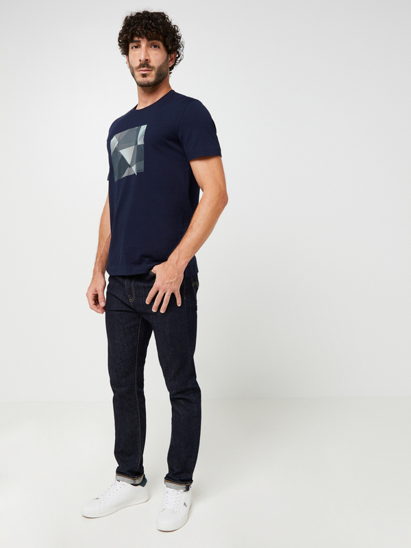 ESPRIT Tee-shirt Col Rond En 100% Coton, Print Plac, Coupe Regular Bleu marine Photo principale